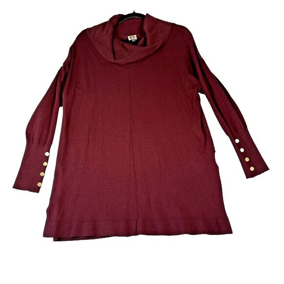 Ann Taylor Burgundy Tunic Sweater Viscose Blend Long Sleeves Cowl Neck Women's M - Picture 1 of 8